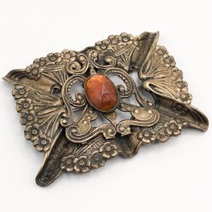 Antique Art Nouveau Crystal Floral Sash Brooch Pin